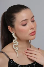 White Snake Handmade Beaded Earrings - Image 2