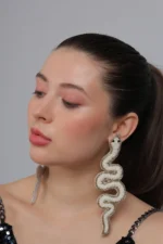 White Snake Handmade Beaded Earrings