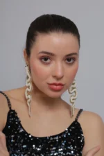 White Snake Handmade Beaded Earrings - Image 3